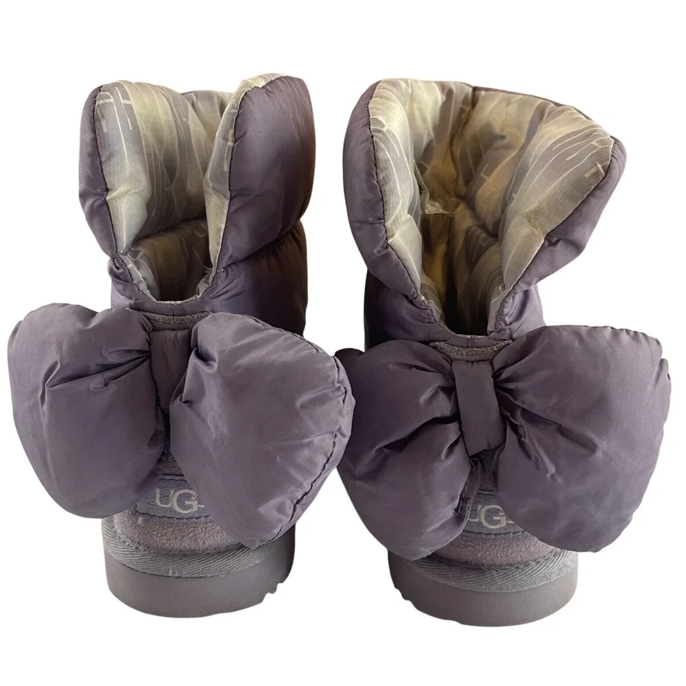UGG Bailey Bow Maxi Boots Purple Suede Puffer Bow Winter Warm Girls Size 3